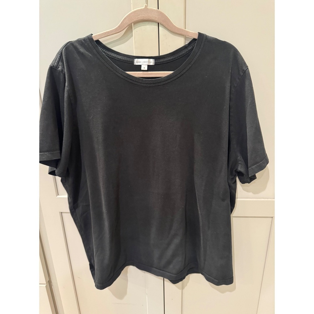 Good American Essential Crew Neck Tee Black Short Sleeve T-Shirt Size 5(2XL)